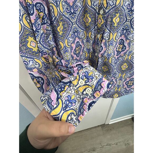 Talbots Blouse Size XL Pink Paisley Kaleidoscope Officecore Preppy Spring - Picture 4 of 10